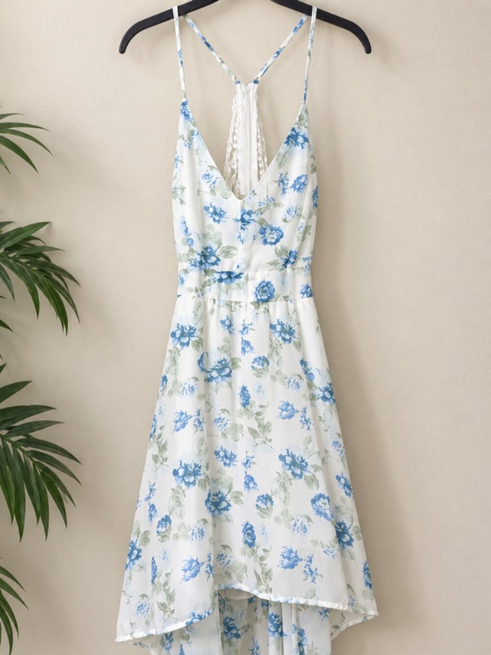 Rue21 Blue Floral High Low Maxi Dress Lace Back Y2K L